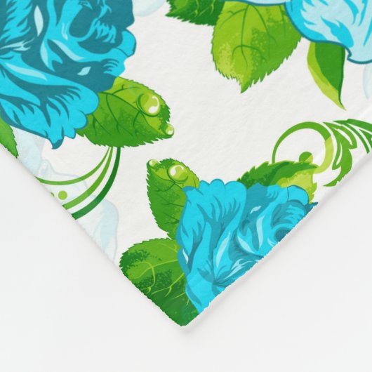 Blauwe Rozen Witte achtergrond Fleece Deken (Hoek)