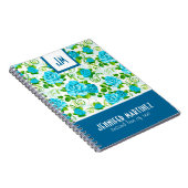 Blauwe Rozen Witte Achtergrond Monogram Notitieboek (Rechterzijde)