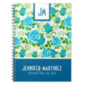 Blauwe Rozen Witte Achtergrond Monogram Notitieboek (Voorkant)