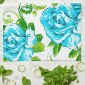 Blauwe Rozen Witte achtergrond Theedoek (Gevouwen)