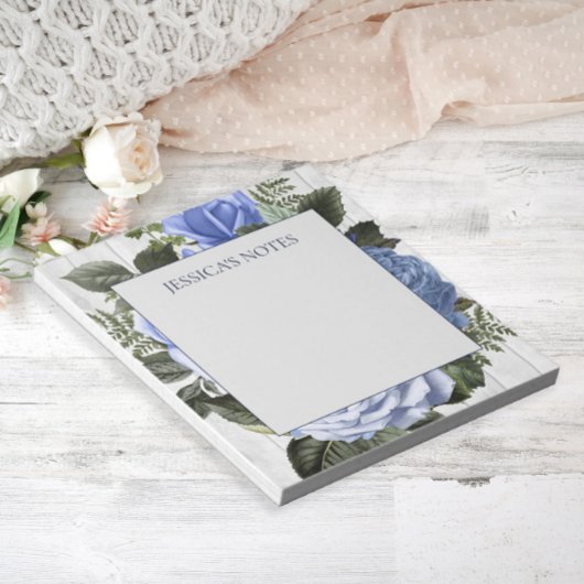 Blauwe Rozen Witte Rustieke Houten Naam Notitie Notitieblok