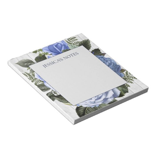 Blauwe Rozen Witte Rustige houten naam Opmerking Notitieblok (Schuin)