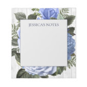 Blauwe Rozen Witte Rustige houten naam Opmerking Notitieblok (Voorkant)