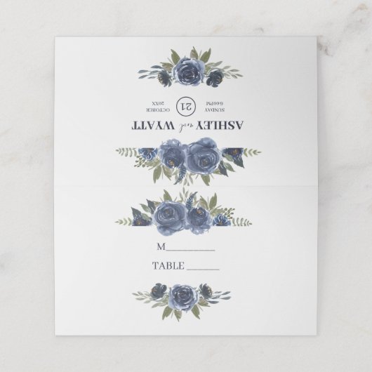 Blauwe Rozen Wreath Plaatskaartje (Buitenkant ongevouwen)