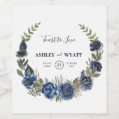 Blauwe Rozen Wreath Wijn Etiket (Enkel label)