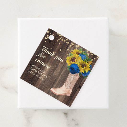 Blauwe Rozen Zonnebloemen Barn Wood Boots Hartelij Bedankjes Labels (In situ)