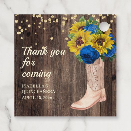 Blauwe Rozen Zonnebloemen Barn Wood Boots Hartelij Bedankjes Labels (Achterkant)