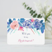 Blauwe Rozen zullen je zijn mijn Bridesmaid Kaart (Staand voorkant)
