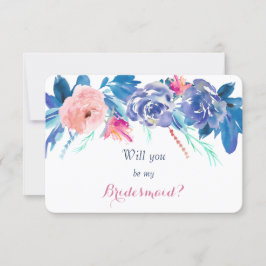 Blauwe Rozen zullen je zijn mijn Bridesmaid Kaart