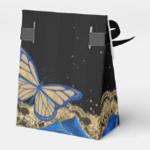 Blauwe Rozen Zwarte Goud Lace Quinceañera Bedankdoosjes (Achterkant)