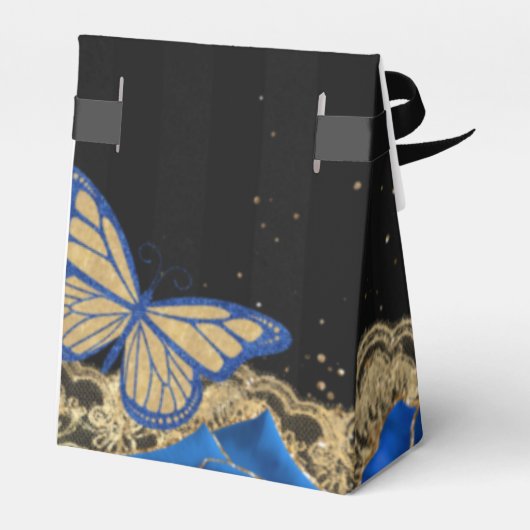  Blauwe Rozen Zwarte Goud Lace Quinceañera Bedankdoosjes (Achterkant)