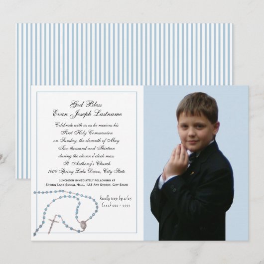 Blauwe Rozenkrans Communie Foto Kaart (Voorkant / Achterkant)