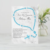 Blauwe Rozenkrans Kralen Eerste Heilige Communie Kaart (Staand voorkant)