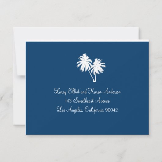 Blauwe RSVP-instapkaart naar Dominicaanse Republie RSVP Kaartje (Achterkant)