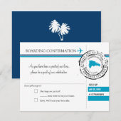 Blauwe RSVP-instapkaart naar Dominicaanse Republie RSVP Kaartje (Voorkant / Achterkant)
