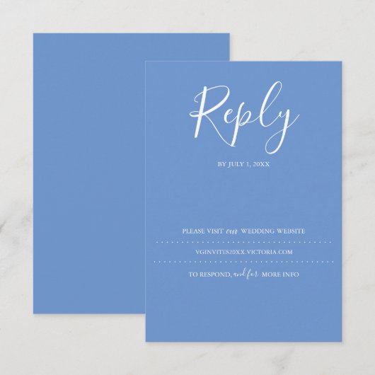 Blauwe RSVP-kaart, Huwelijkswebsite RSVP Kaartje (Voorkant / Achterkant)