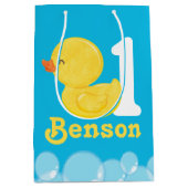 Blauwe Rubber Duck Gepersonaliseerde Verjaardag Medium Cadeauzakje (Voorkant)