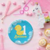 Blauwe Rubber Duck Gepersonaliseerde Verjaardag Papieren Bordje (Feest)