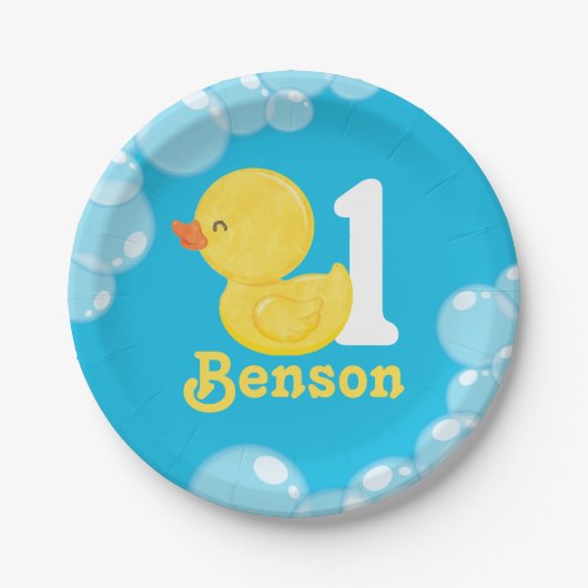 Blauwe Rubber Duck Gepersonaliseerde Verjaardag Papieren Bordje (Voorkant)