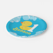 Blauwe Rubber Duck Gepersonaliseerde Verjaardag Papieren Bordje (Gekanteld)