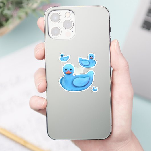 Blauwe Rubber Eenden Sticker (Telefoon)