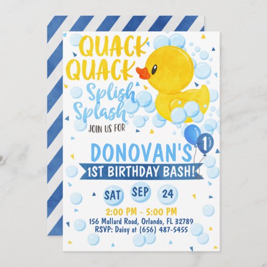 Blauwe Rubber Eendje Uitnodiging (Voorkant / Achterkant)