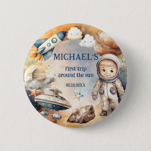 Blauwe ruimte eerste reis rond de zondag ronde button 5,7 cm (Voorkant)