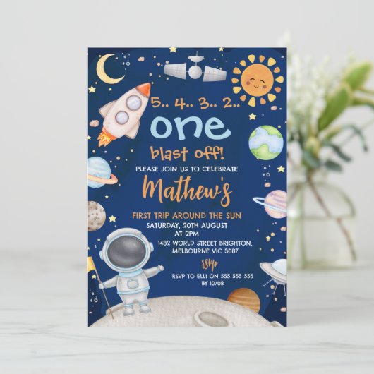 Blauwe ruimte Eerste reis rond zon 1e verjaardag Kaart (Staand voorkant)