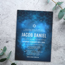 Blauwe ruimte Galaxy Bar Mitzvah Invitaties