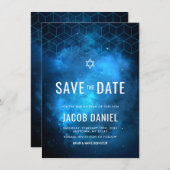 Blauwe ruimte Galaxy Bar Mitzvah Save The Date (Voorkant / Achterkant)