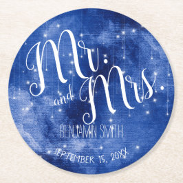 Blauwe ruimte Galaxy Stars Night Sky Wedding Ronde Kartonnen Onderzetter