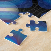 Blauwe ruimtelijke geometrie legpuzzel (Zijkant)