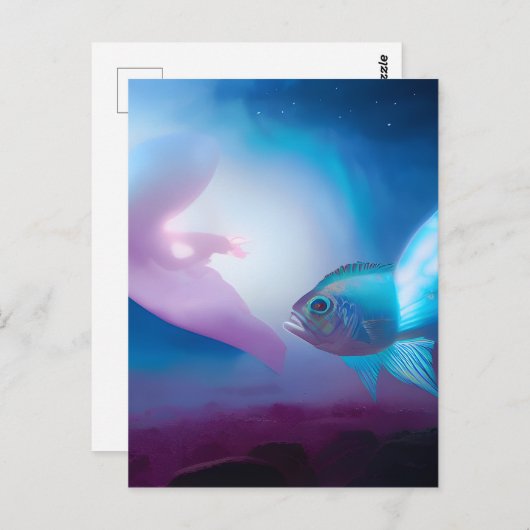 Blauwe-ruimtevis Briefkaart (Voorkant / Achterkant)