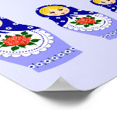 Blauwe russische matryoshka nestpoppen poster (Hoek)