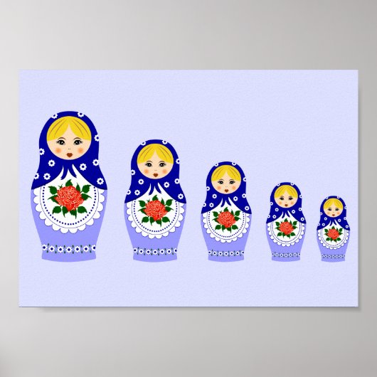 Blauwe russische matryoshka nestpoppen poster (Voorkant)