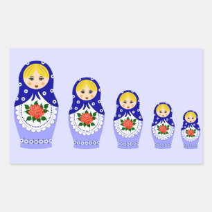 Blauwe russische matryoshka nestpoppen rechthoekige sticker