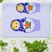 Blauwe russische matryoshka nestpoppen theedoek (Gevouwen)