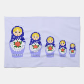 Blauwe russische matryoshka nestpoppen theedoek (Horizontaal)