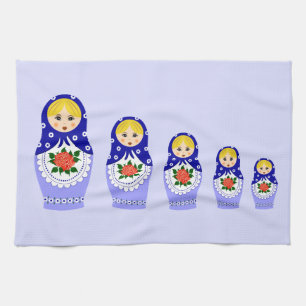 Blauwe russische matryoshka nestpoppen theedoek