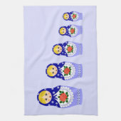 Blauwe russische matryoshka nestpoppen theedoek (Verticaal)