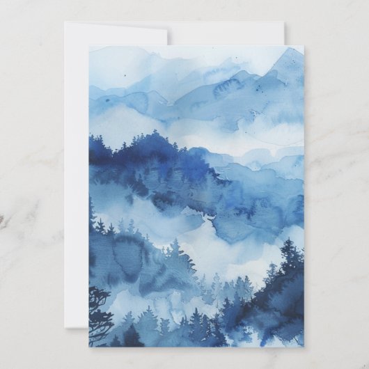 Blauwe Rustieke Berg Bruiloft Bestemming Bos Kaart (Achterkant)