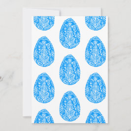 Blauwe rustieke Bloemen Paaseieren Linocut Kaart