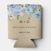 Blauwe rustieke bloemenbruiloft blikjeskoeler (Achterkant)