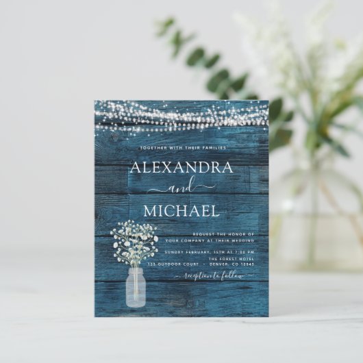 Blauwe rustieke boerderij Baby's Breath Jar Bruilo (Staand voorkant)