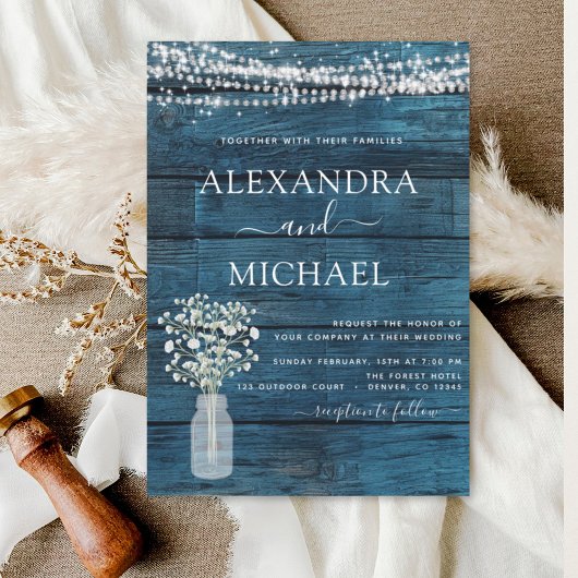 Blauwe rustieke boerderij Baby's Breath Jar Bruilo