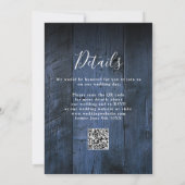 Blauwe Rustieke Boho Schuur Houten Trouw QR Code Kaart (Achterkant)