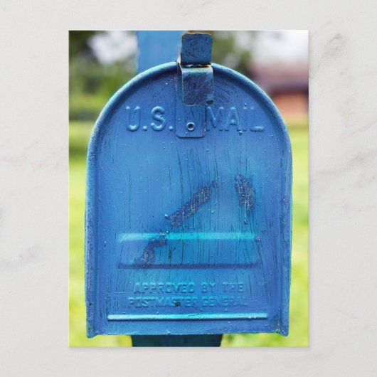 Blauwe Rustieke Brievenbus Portret Briefkaart (Voorkant)