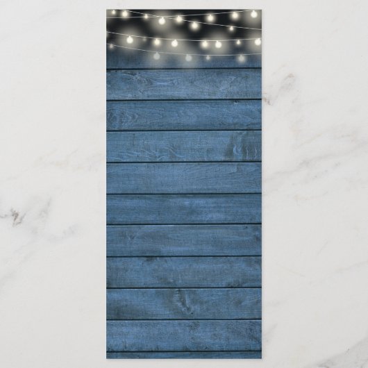 Blauwe rustieke bruiloft receptie dank u plaats ka menu (Achterkant)