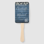 Blauwe Rustieke Houten Slingerlichten Huwelijkspro Handwaaier (Voorkant)
