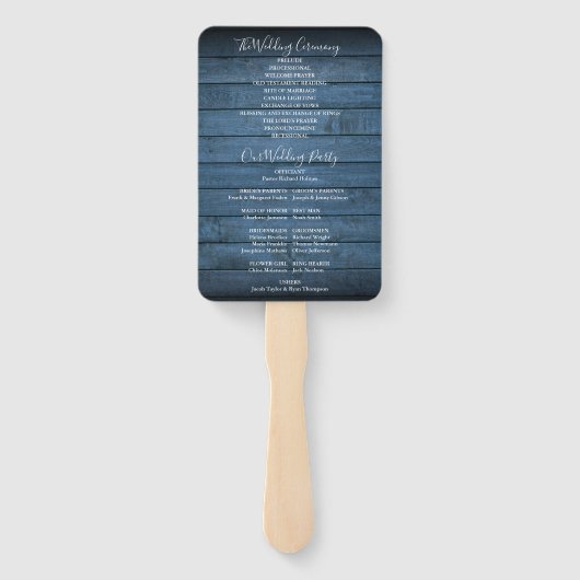 Blauwe Rustieke Houten Slingerlichten Huwelijkspro Handwaaier (Achterkant)